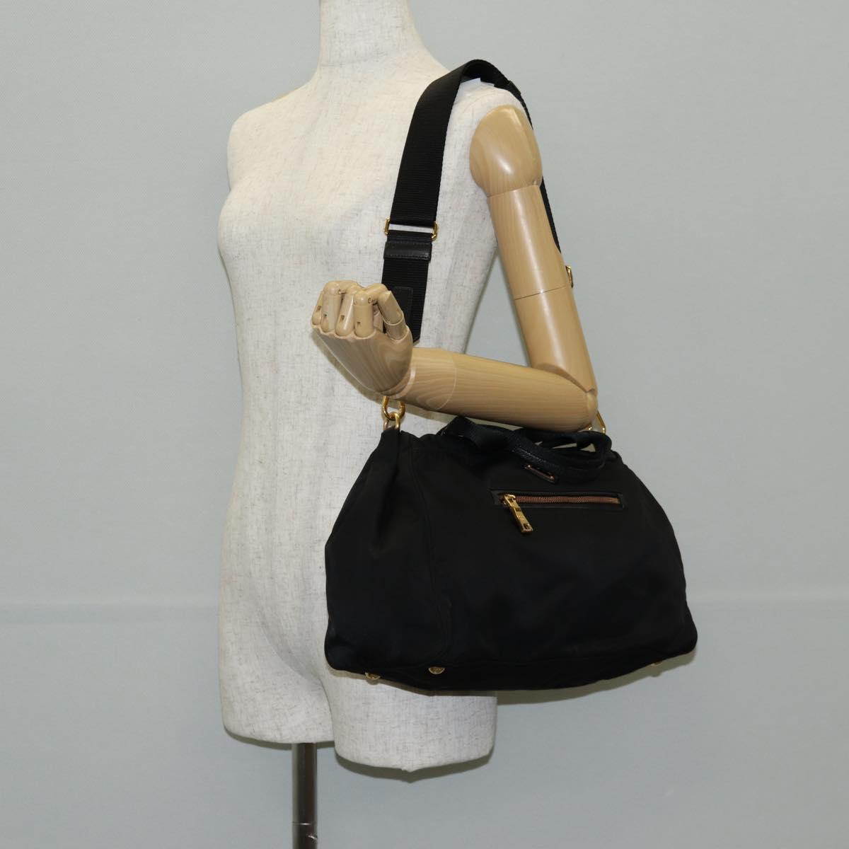 PRADA Hand Bag Nylon 2way Black Gold Auth yk19352V