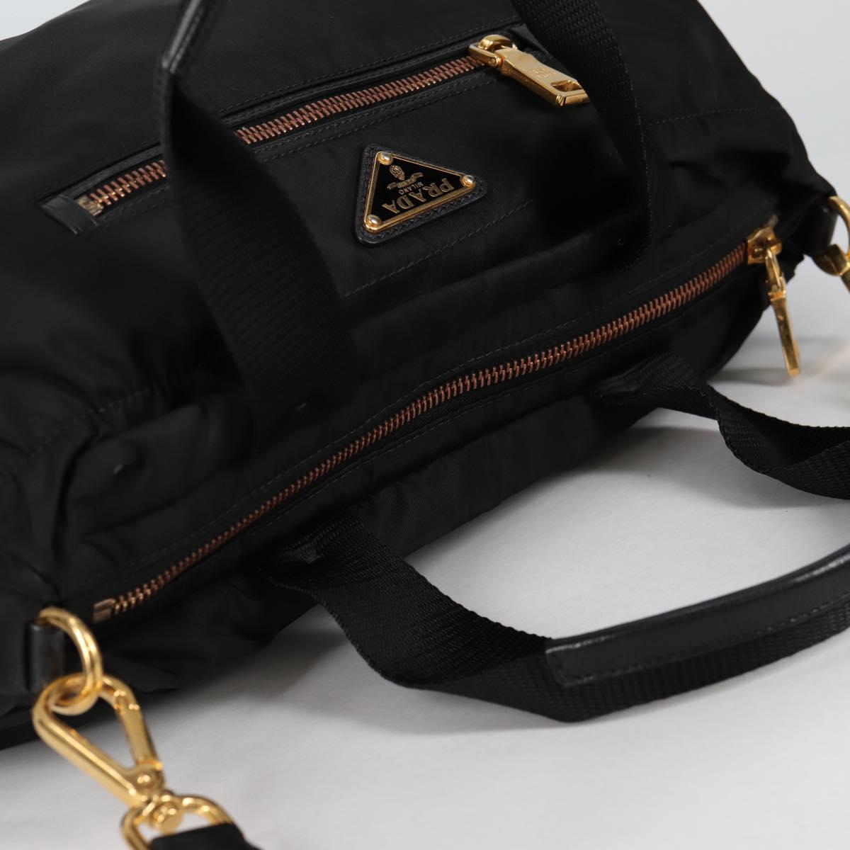 PRADA Hand Bag Nylon 2way Black Gold Auth yk19352V