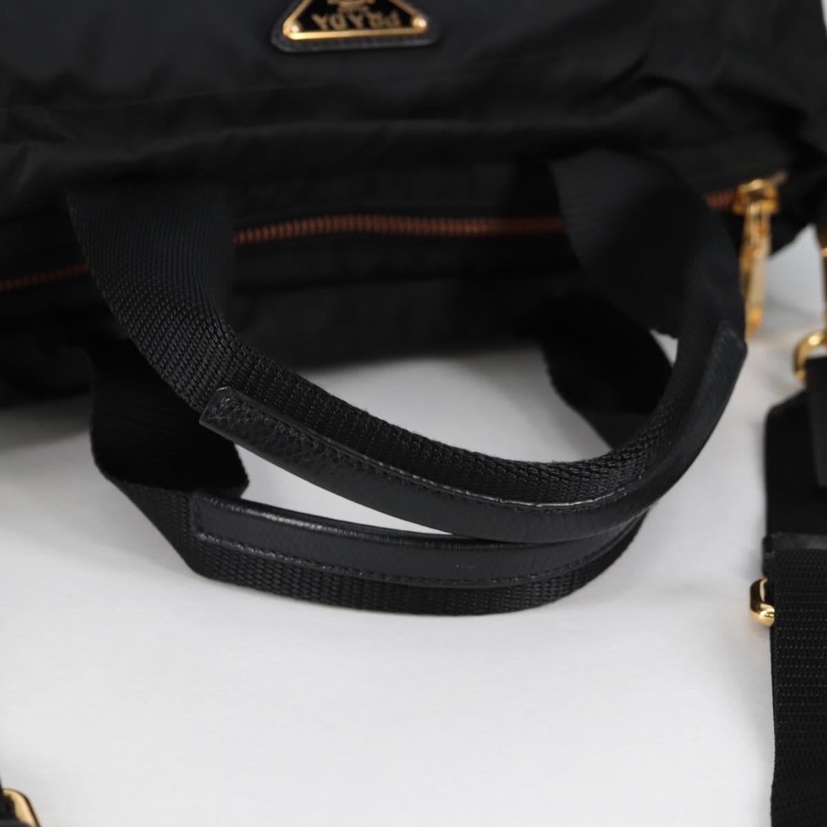 PRADA Hand Bag Nylon 2way Black Gold Auth yk19352V