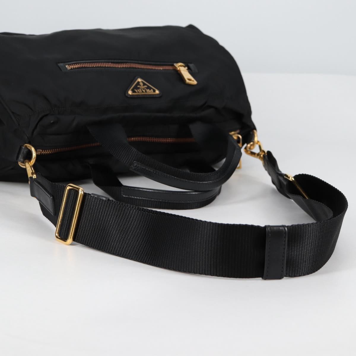 PRADA Hand Bag Nylon 2way Black Gold Auth yk19352V
