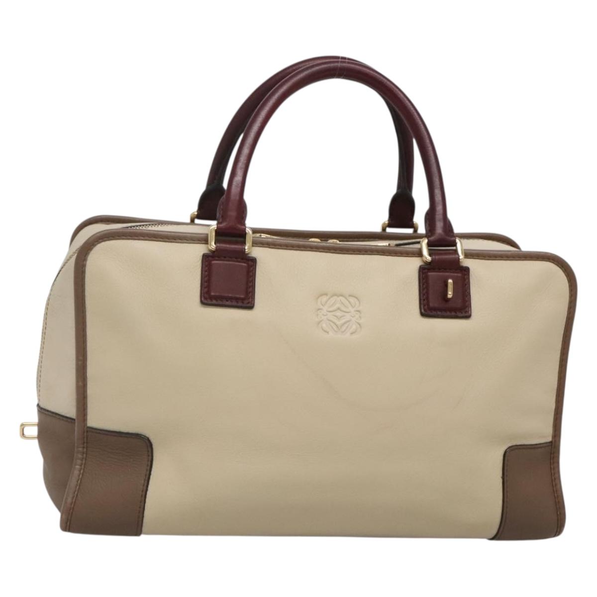 LOEWE Anagram Amazona 36 Hand Bag Leather Beige Gold Auth yk19361