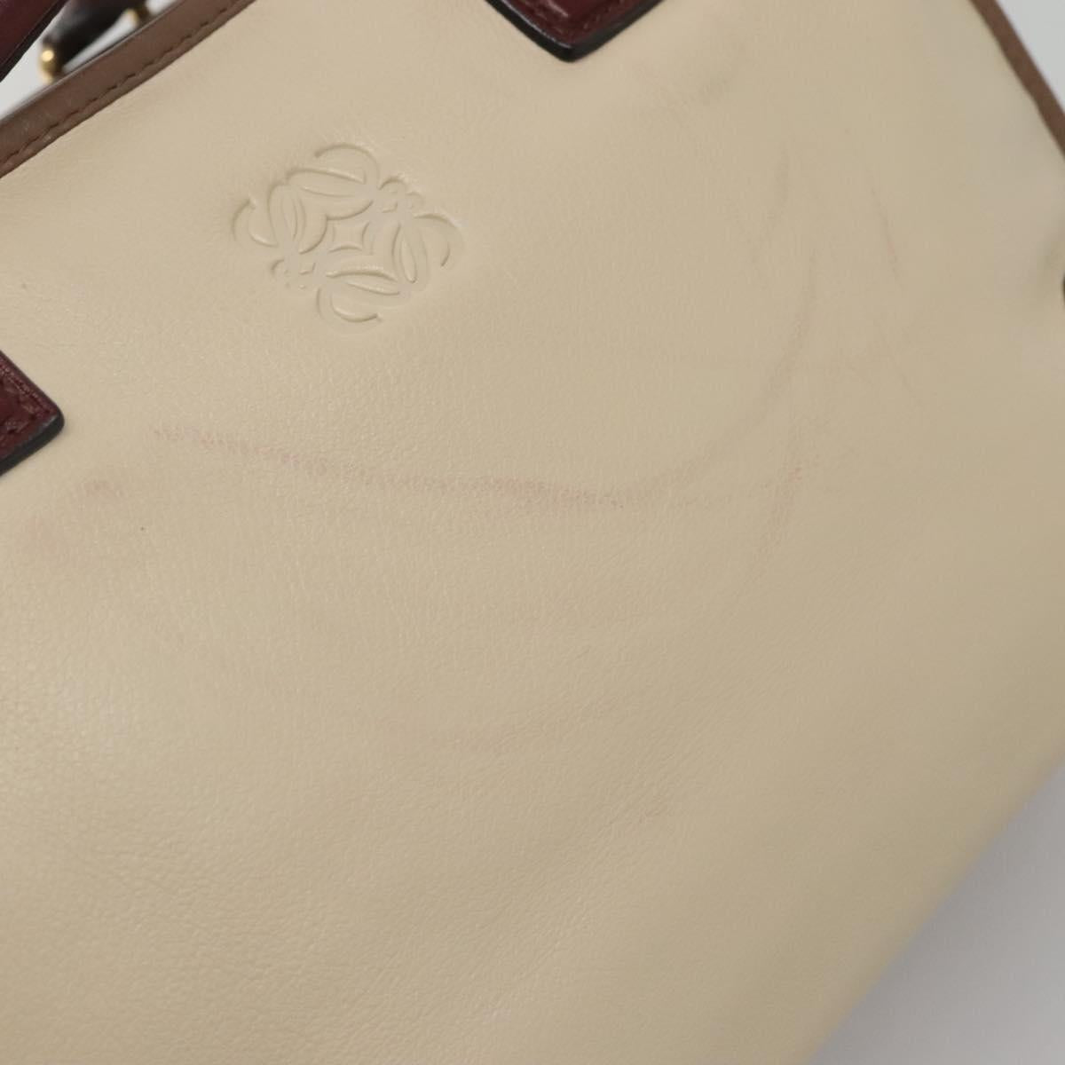 LOEWE Anagram Amazona 36 Hand Bag Leather Beige Gold Auth yk19361