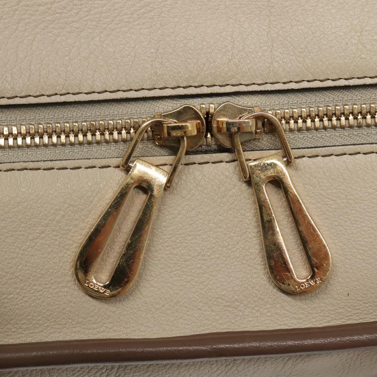 LOEWE Anagram Amazona 36 Hand Bag Leather Beige Gold Auth yk19361