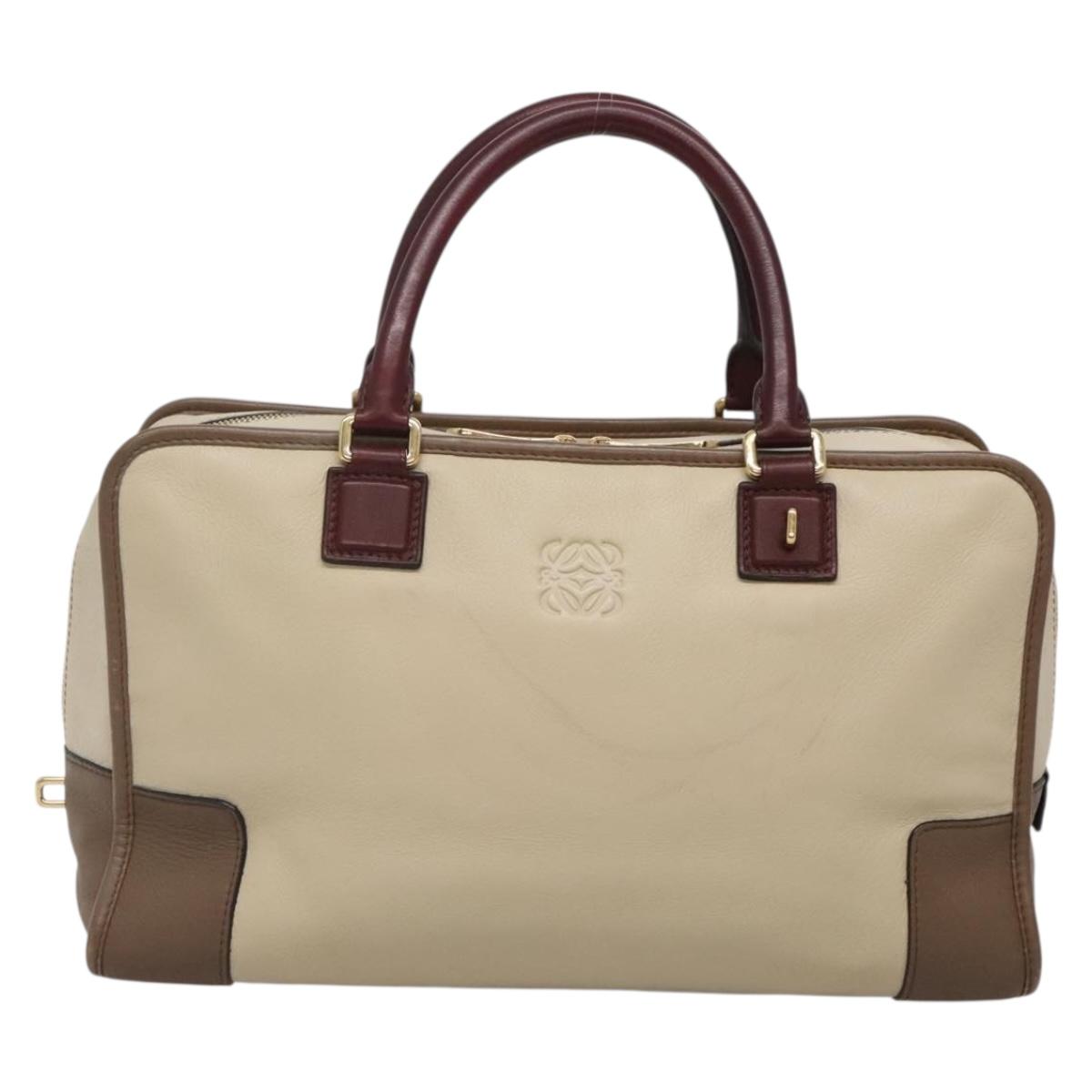 LOEWE Anagram Amazona 36 Hand Bag Leather Beige Gold Auth yk19361
