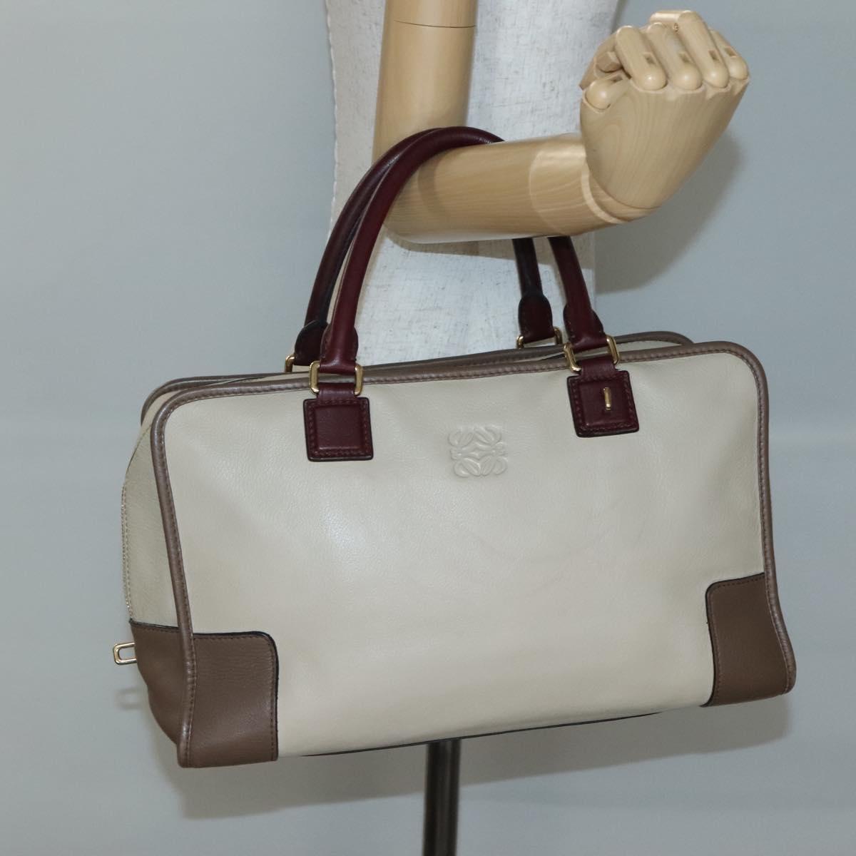 LOEWE Anagram Amazona 36 Hand Bag Leather Beige Gold Auth yk19361