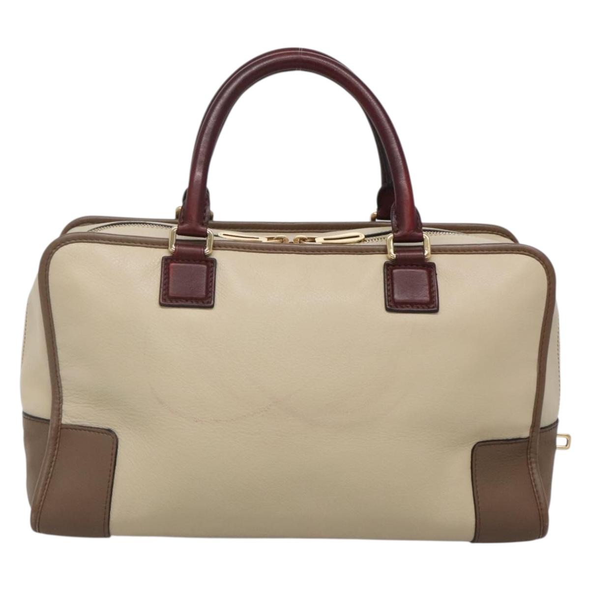LOEWE Anagram Amazona 36 Hand Bag Leather Beige Gold Auth yk19361