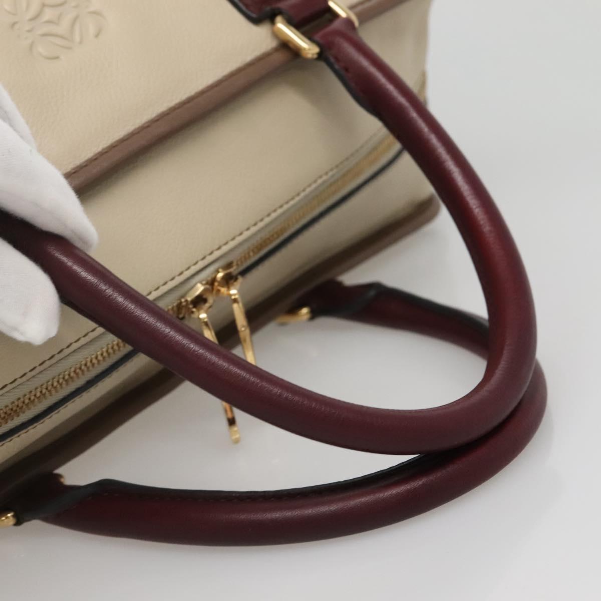 LOEWE Anagram Amazona 36 Hand Bag Leather Beige Gold Auth yk19361