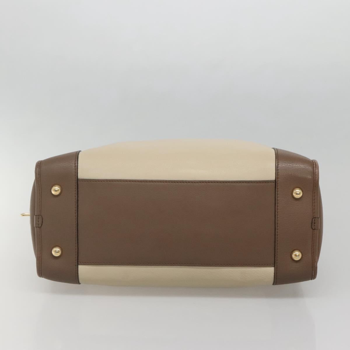 LOEWE Anagram Amazona 36 Hand Bag Leather Beige Gold Auth yk19361