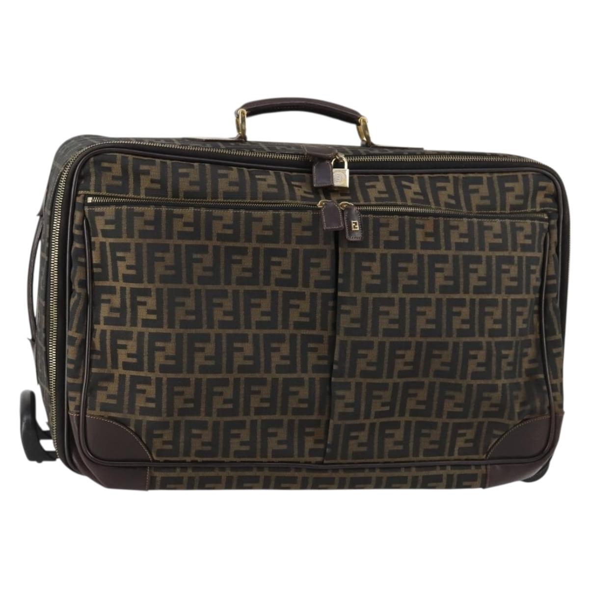 FENDI Zucca Canvas Carry Case Black Brown Auth yk19369