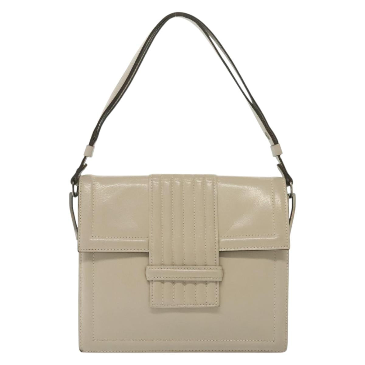 SAINT LAURENT Shoulder Bag Leather White Silver Auth yk19372