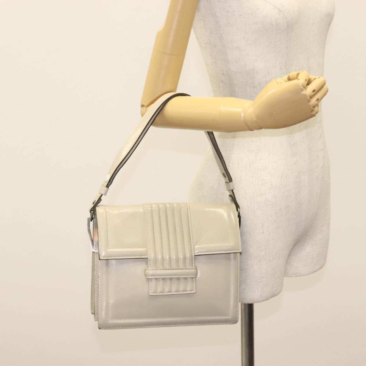 SAINT LAURENT Shoulder Bag Leather White Silver Auth yk19372