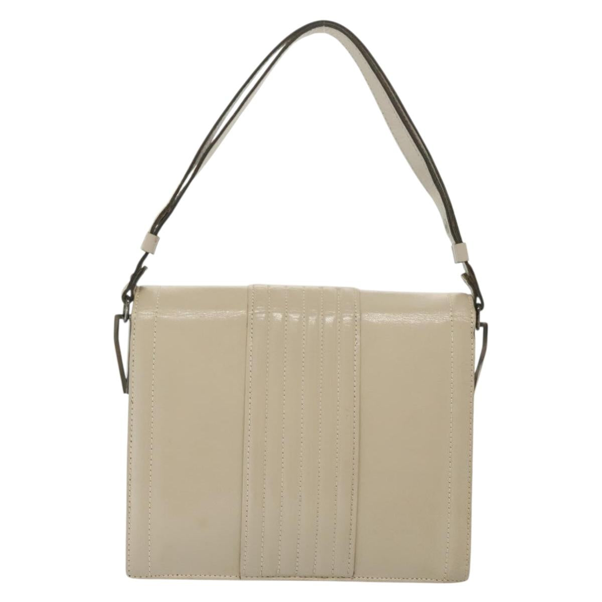 SAINT LAURENT Shoulder Bag Leather White Silver Auth yk19372