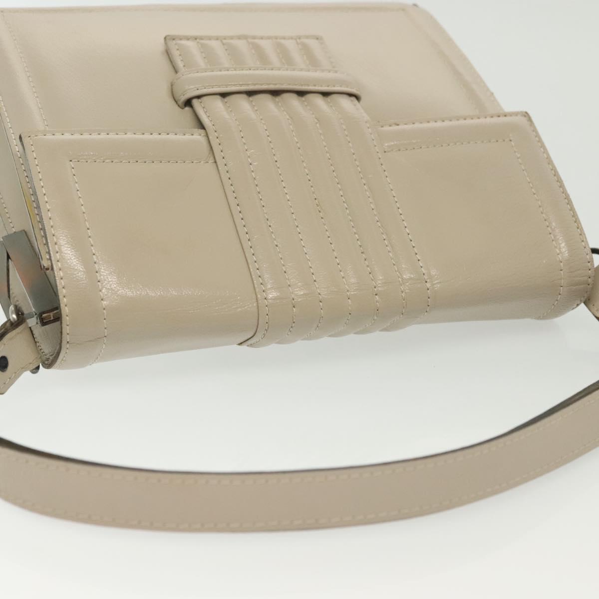 SAINT LAURENT Shoulder Bag Leather White Silver Auth yk19372