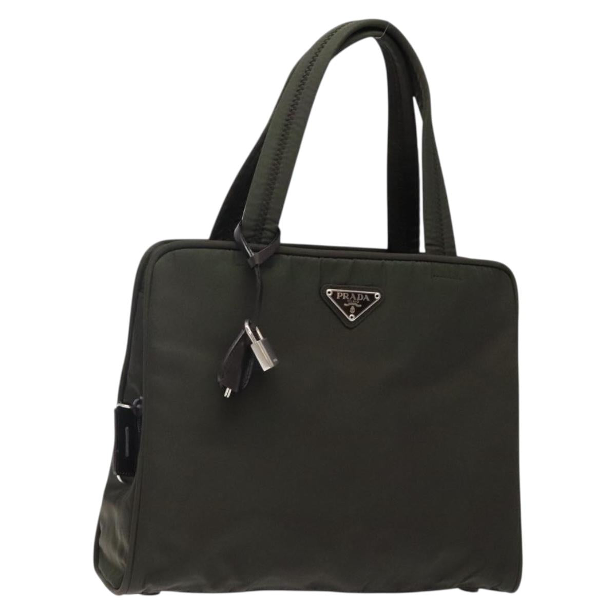 PRADA Hand Bag Nylon Silver Khaki Auth yk19373
