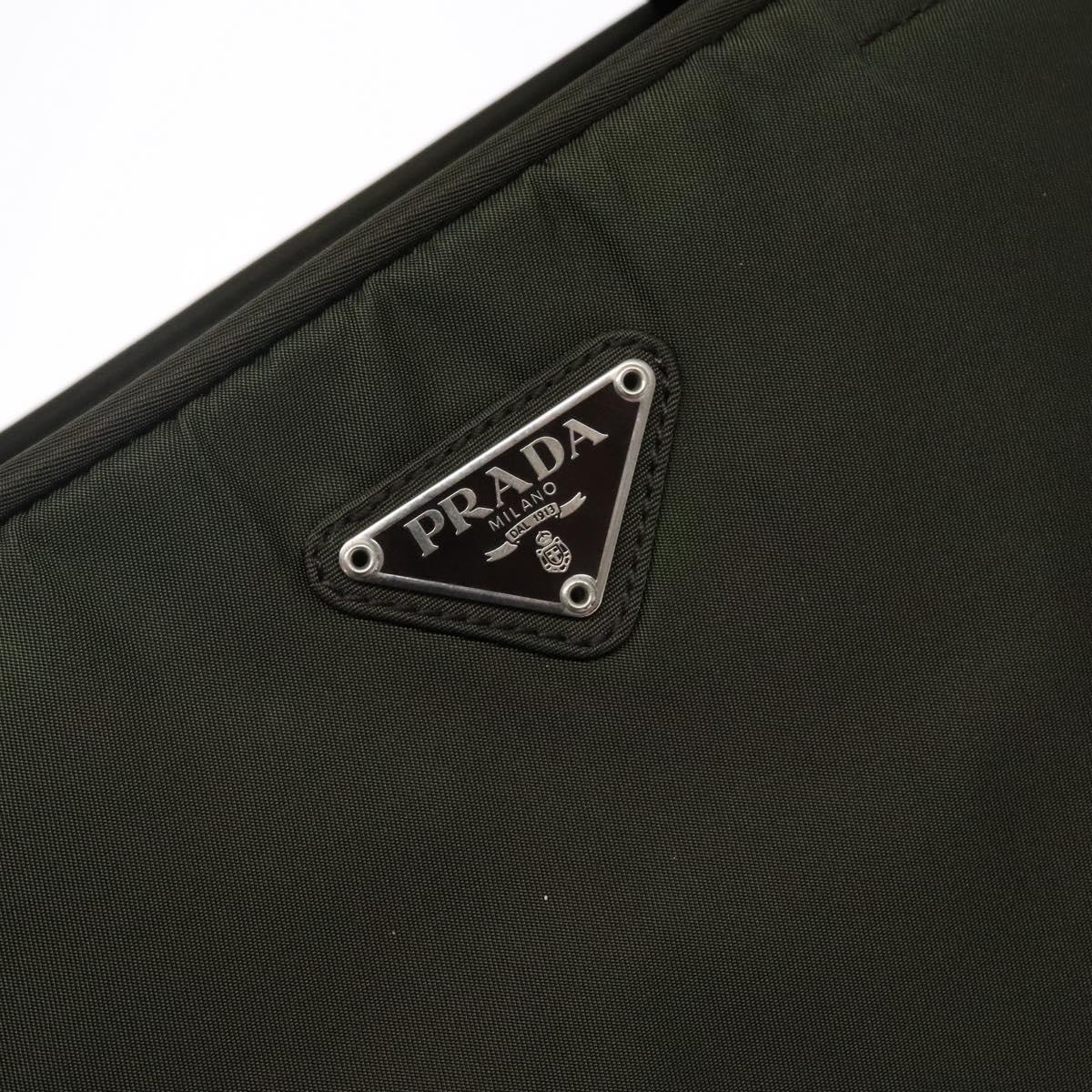 PRADA Hand Bag Nylon Silver Khaki Auth yk19373