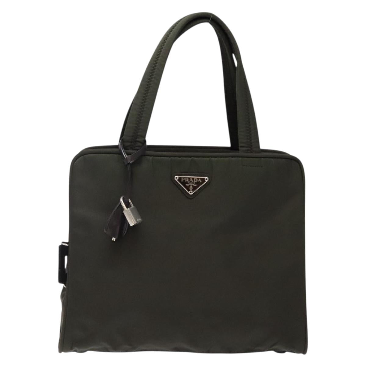 PRADA Hand Bag Nylon Silver Khaki Auth yk19373