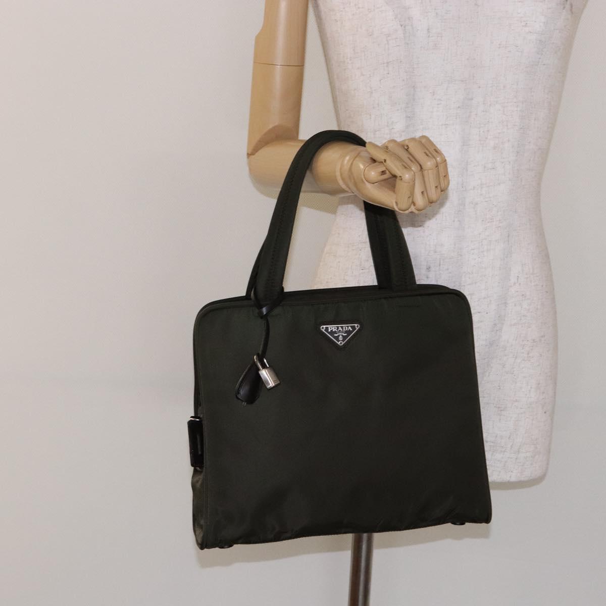PRADA Hand Bag Nylon Silver Khaki Auth yk19373