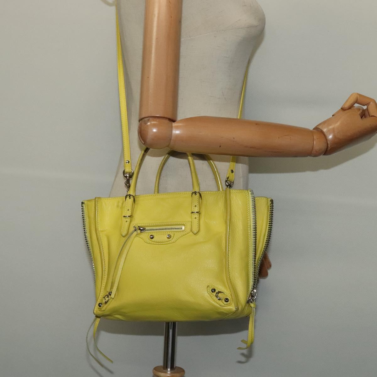 BALENCIAGA Paper Mini Hand Bag Leather 2way Yellow Silver 357333 Auth yk19376