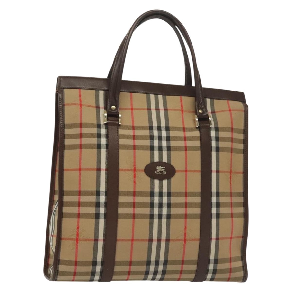 Burberrys Nova Check Hand Bag Canvas Beige Gold Auth yk19386