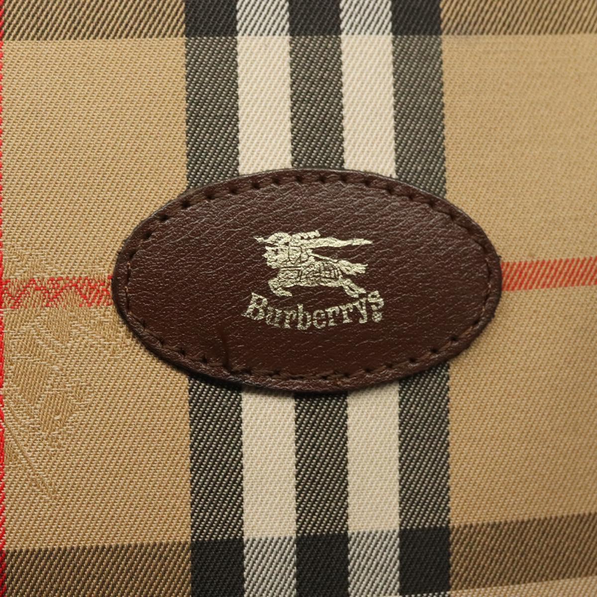 Burberrys Nova Check Hand Bag Canvas Beige Gold Auth yk19386
