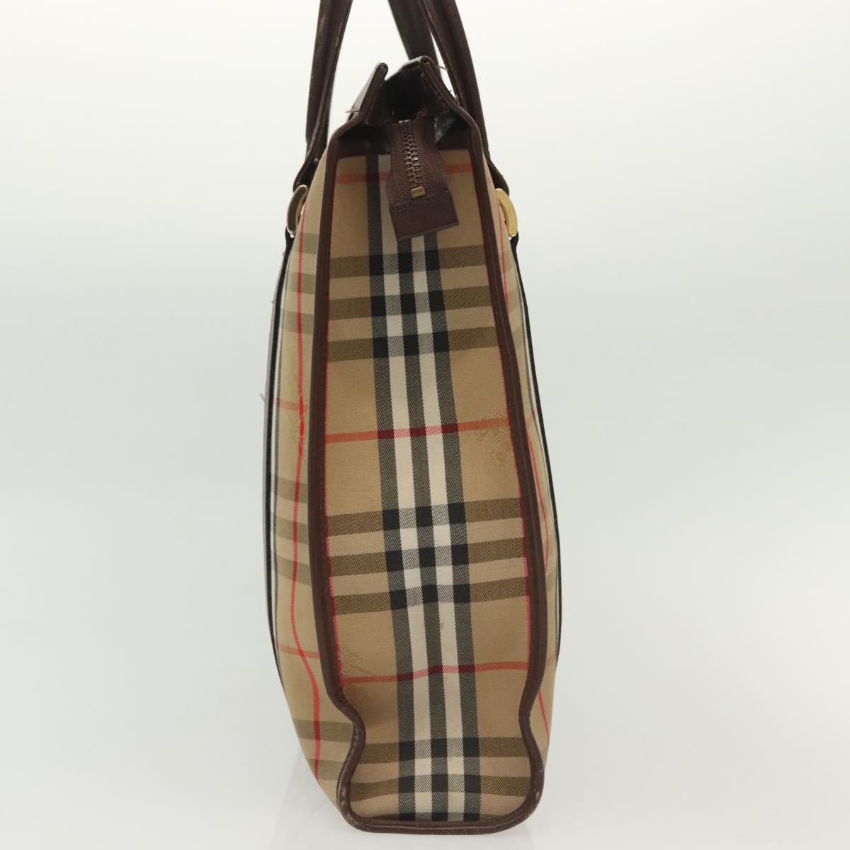 Burberrys Nova Check Hand Bag Canvas Beige Gold Auth yk19386