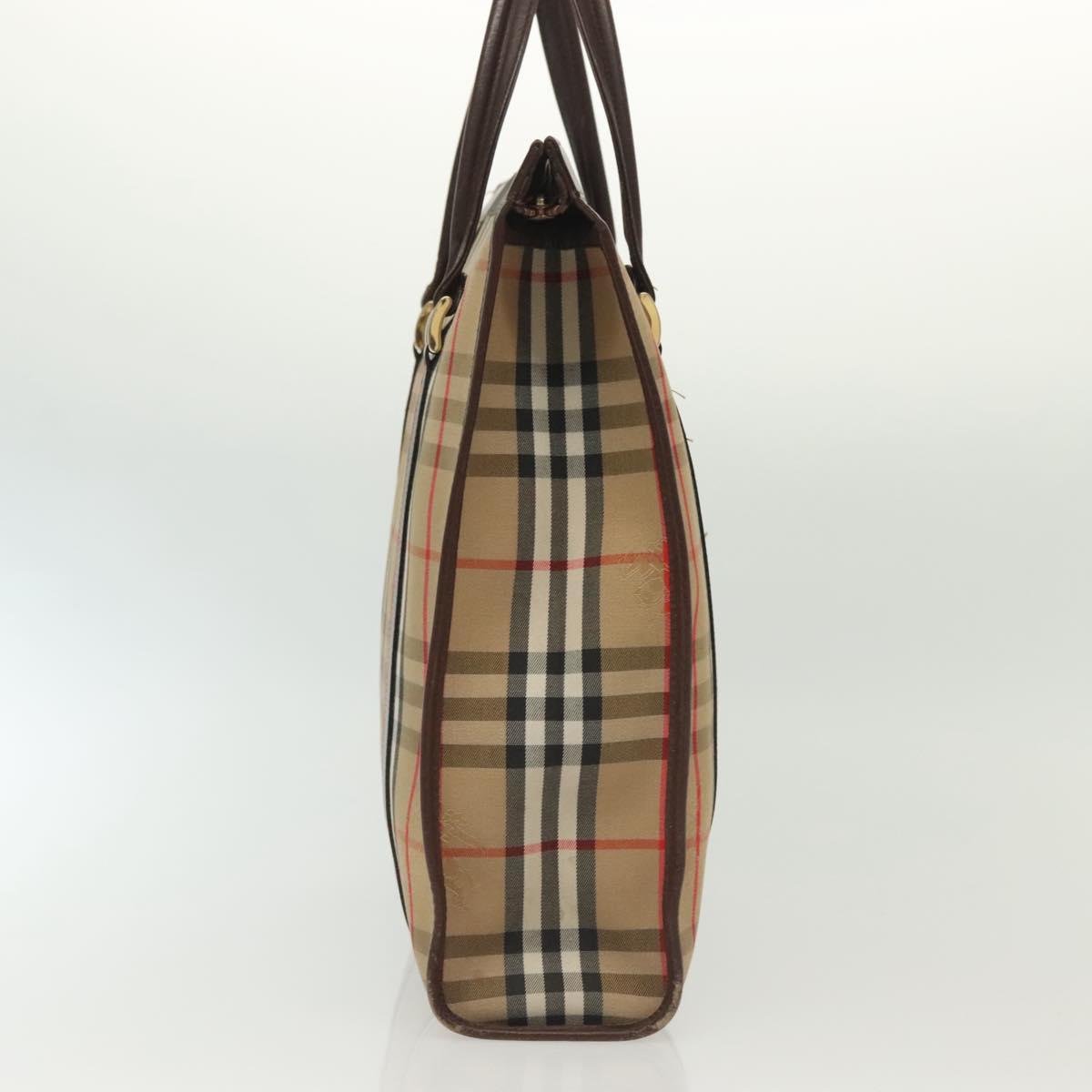 Burberrys Nova Check Hand Bag Canvas Beige Gold Auth yk19386