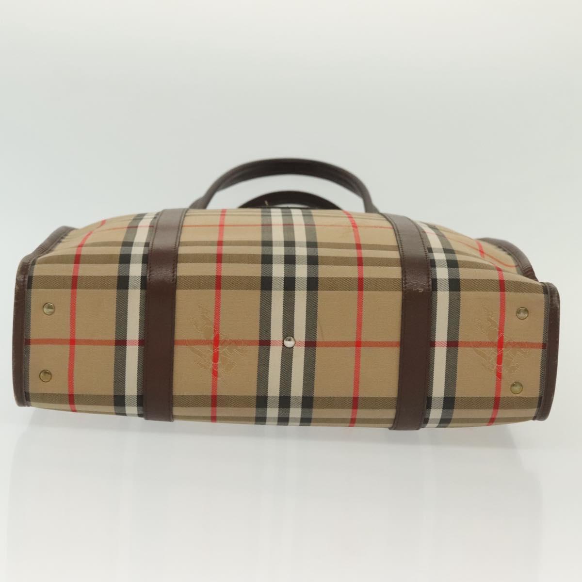 Burberrys Nova Check Hand Bag Canvas Beige Gold Auth yk19386