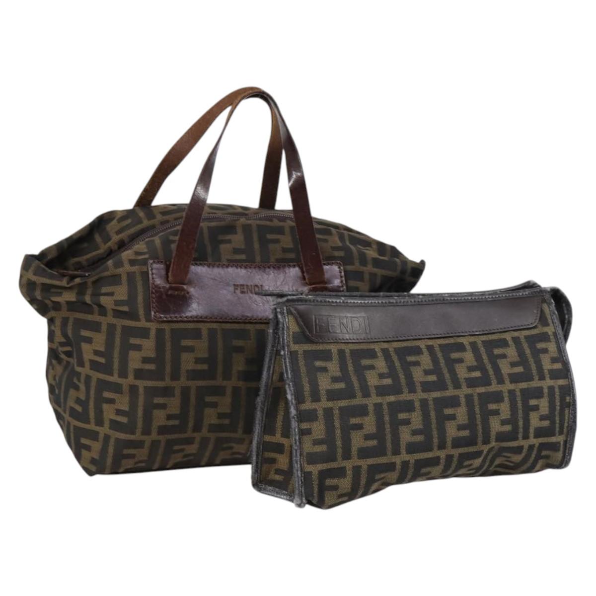 FENDI Zucca Canvas Hand Bag 2Set Black Brown Auth yk19387
