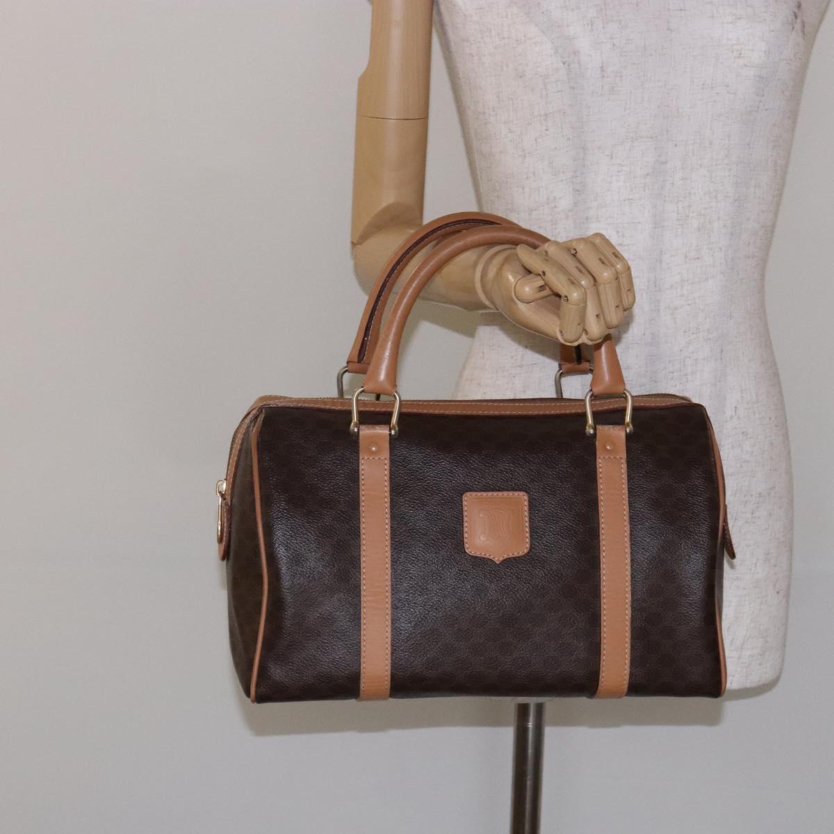 CELINE Macadam Canvas Hand Bag PVC Leather Brown Gold Auth yk19393