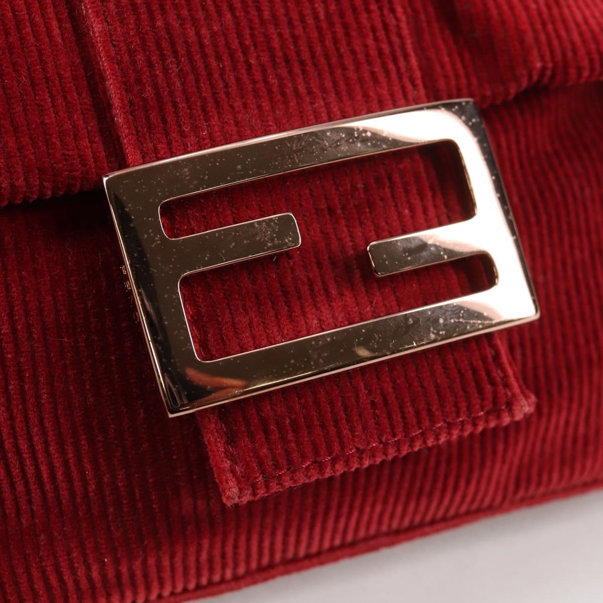 FENDI Mini Mamma Baguette Hand Bag Corduroy Red Auth yk19405V