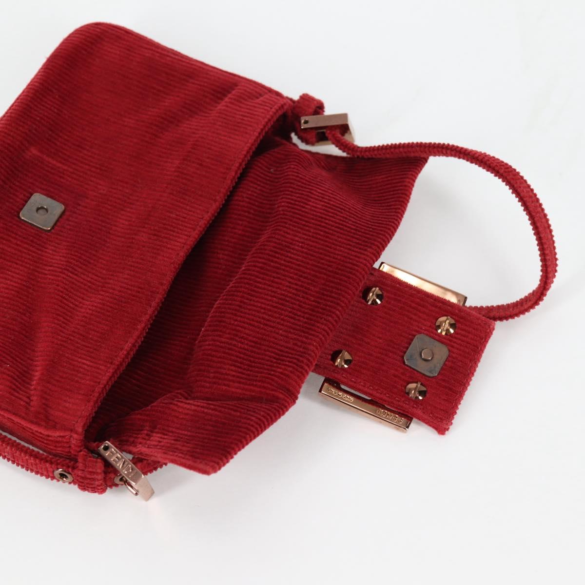 FENDI Mini Mamma Baguette Hand Bag Corduroy Red Auth yk19405V