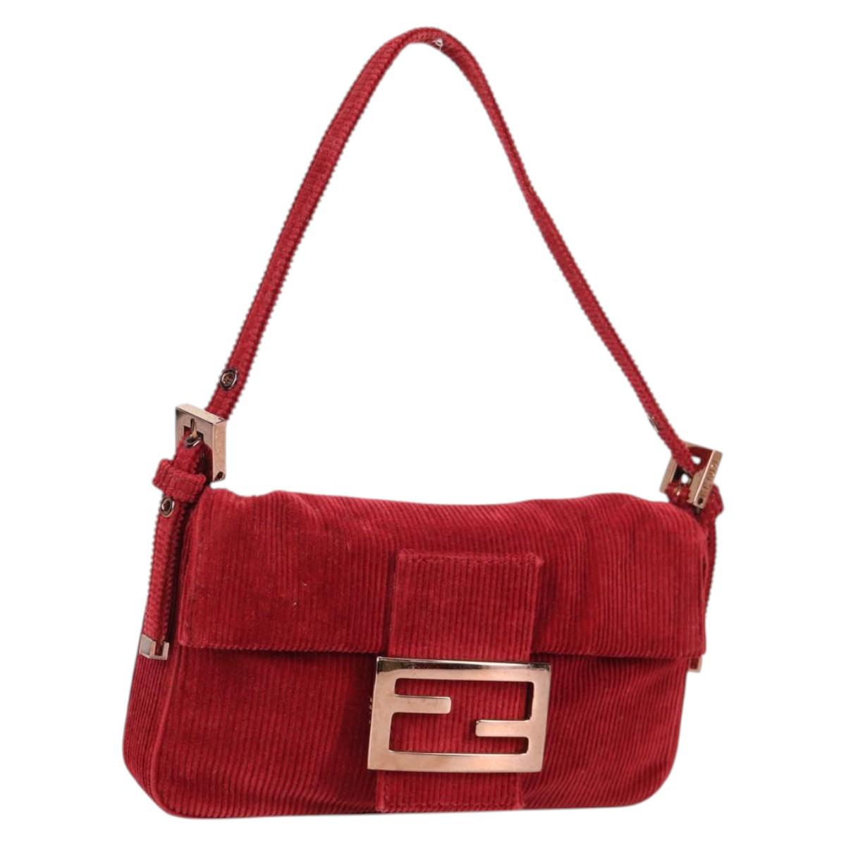 FENDI Mini Mamma Baguette Hand Bag Corduroy Red Auth yk19405V