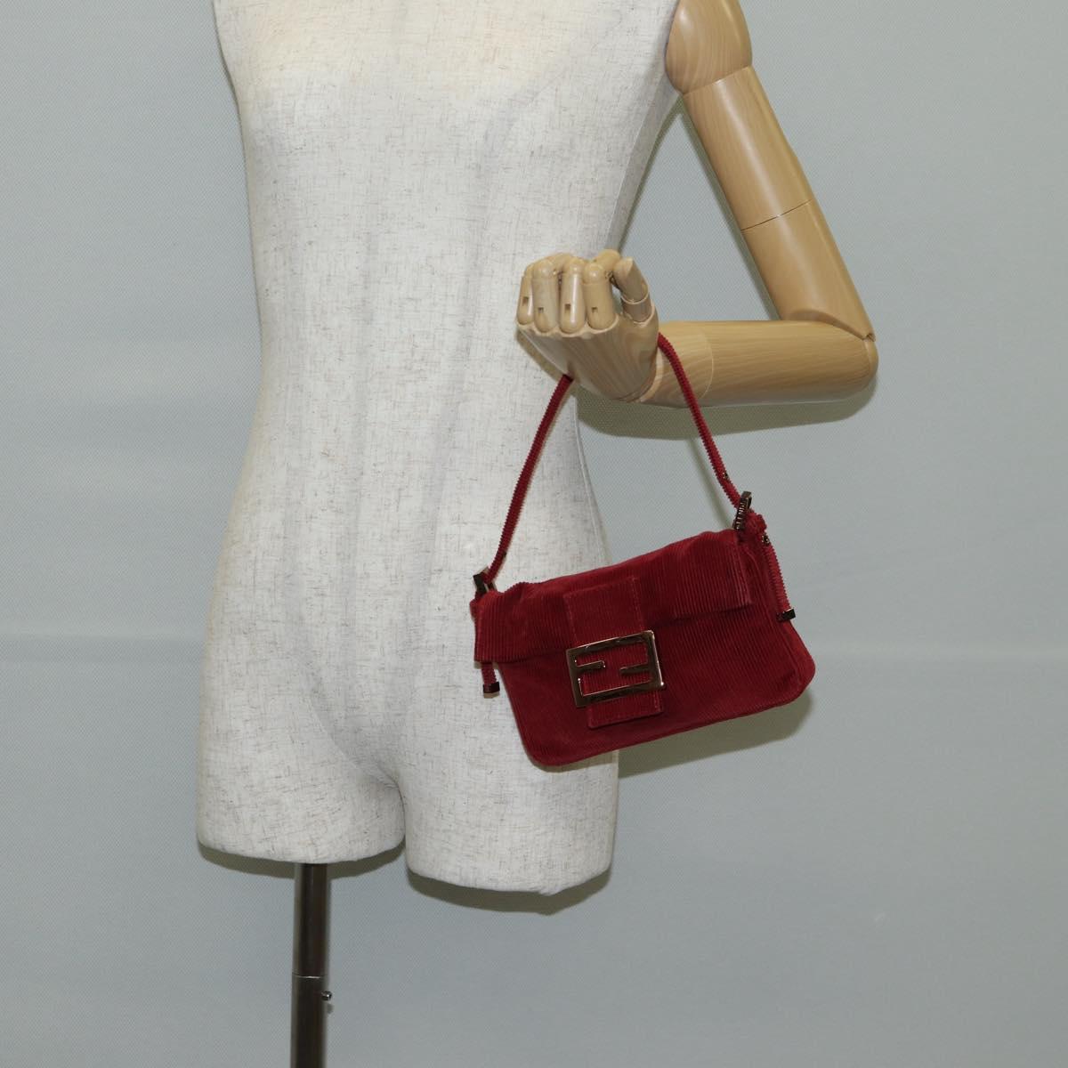 FENDI Mini Mamma Baguette Hand Bag Corduroy Red Auth yk19405V