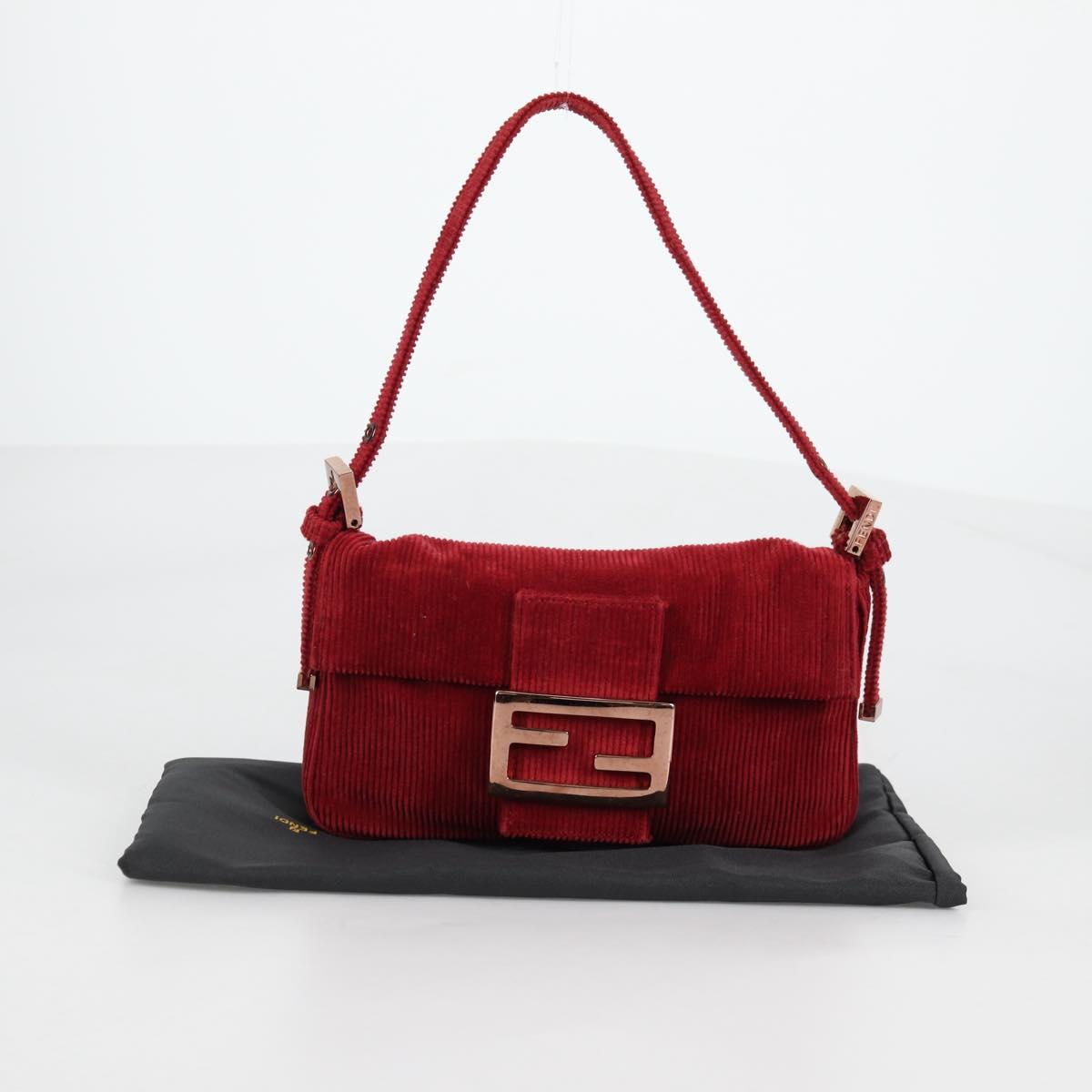 FENDI Mini Mamma Baguette Hand Bag Corduroy Red Auth yk19405V