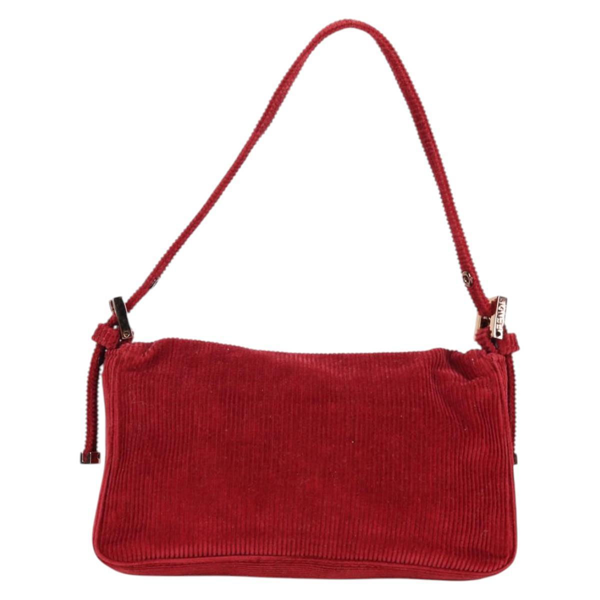 FENDI Mini Mamma Baguette Hand Bag Corduroy Red Auth yk19405V