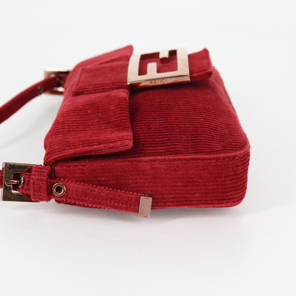 FENDI Mini Mamma Baguette Hand Bag Corduroy Red Auth yk19405V