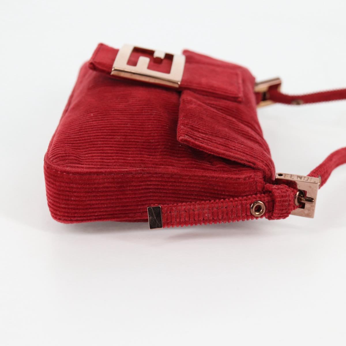 FENDI Mini Mamma Baguette Hand Bag Corduroy Red Auth yk19405V