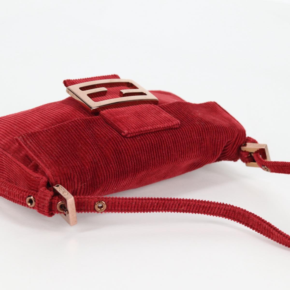FENDI Mini Mamma Baguette Hand Bag Corduroy Red Auth yk19405V