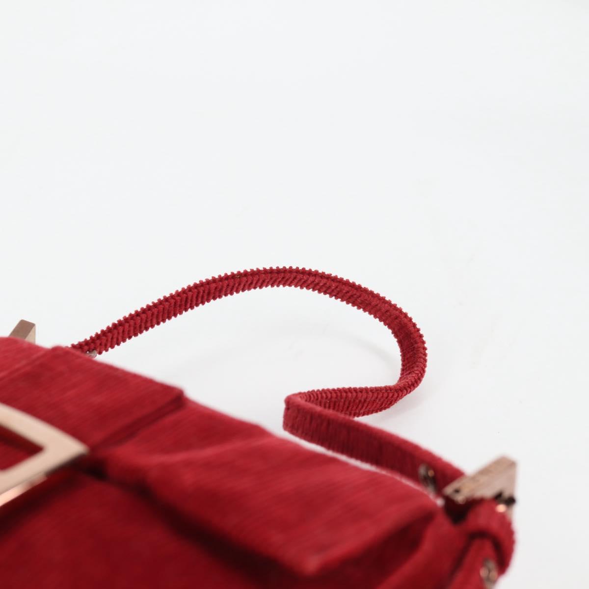 FENDI Mini Mamma Baguette Hand Bag Corduroy Red Auth yk19405V