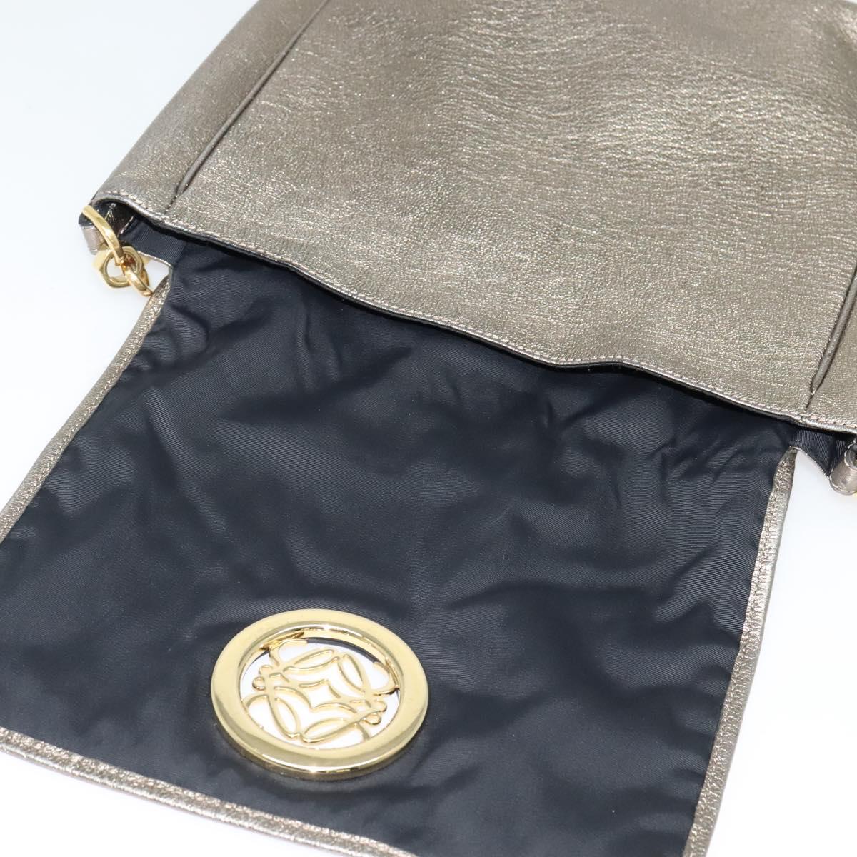 LOEWE Anagram Shoulder Bag Leather Gold Tone Gold Auth yk19406