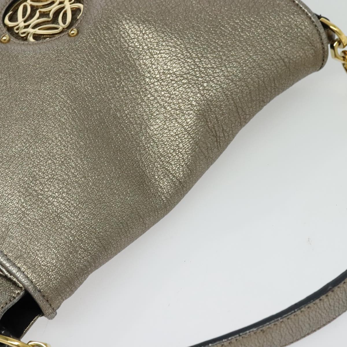LOEWE Anagram Shoulder Bag Leather Gold Tone Gold Auth yk19406