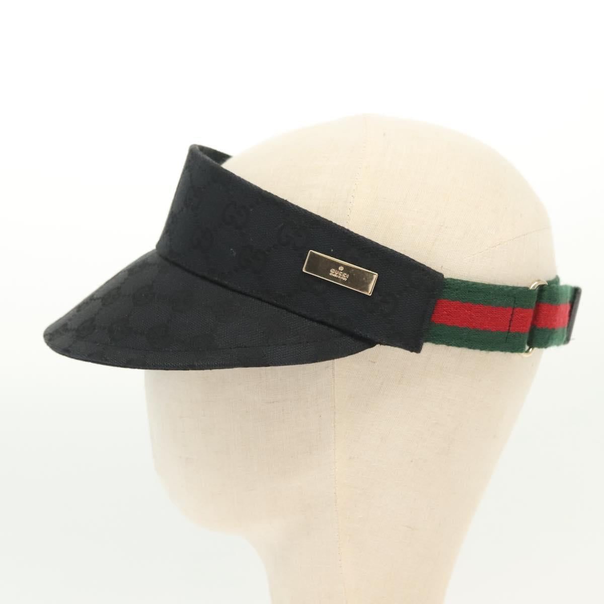 GUCCI GG Canvas Web Sherry Line Sun Visor S Black Red Green Auth yk19412
