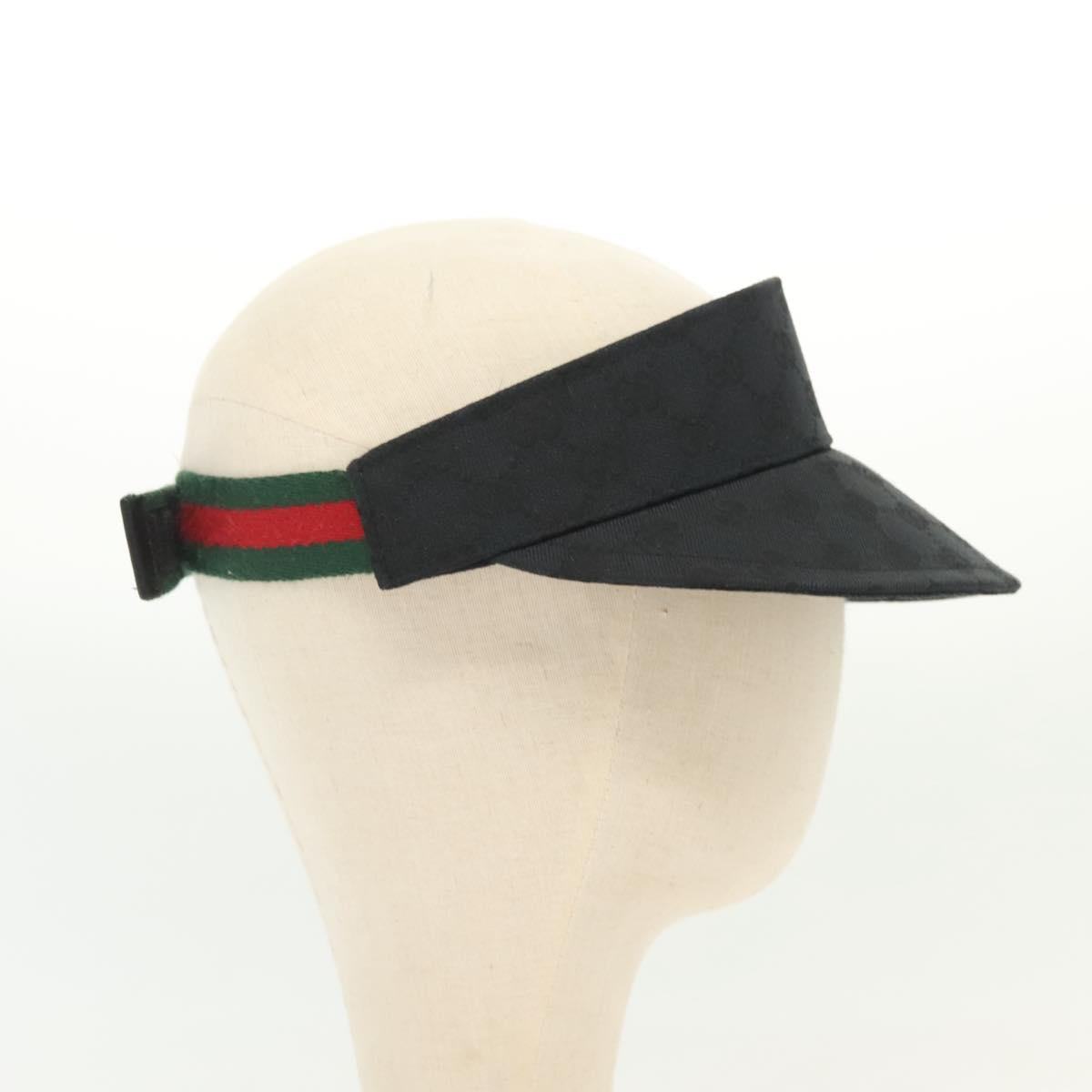 GUCCI GG Canvas Web Sherry Line Sun Visor S Black Red Green Auth yk19412