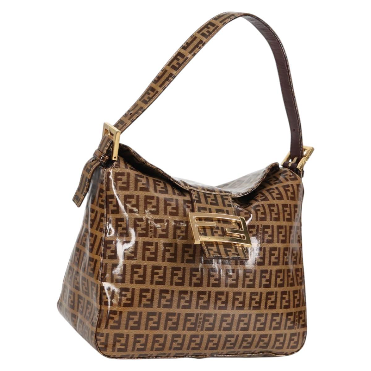 FENDI Zucchino Canvas Mamma Baguette Shoulder Bag Beige Gold Auth yk19418V
