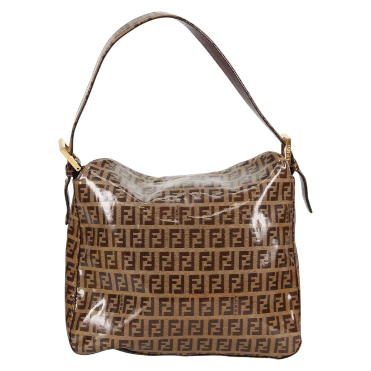 FENDI Zucchino Canvas Mamma Baguette Shoulder Bag Beige Gold Auth yk19418V