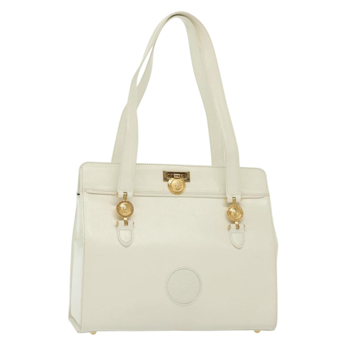 Gianni Versace Shoulder Bag Leather White Gold Auth yk19420
