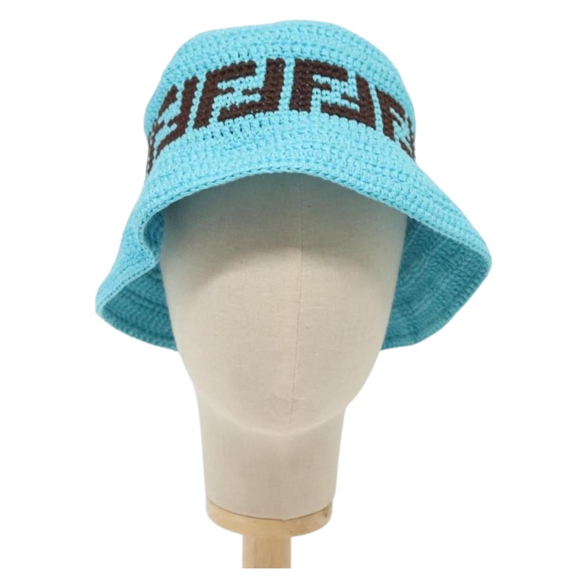 FENDI Zucca Canvas Hat Cotton Blue Auth yk19421M