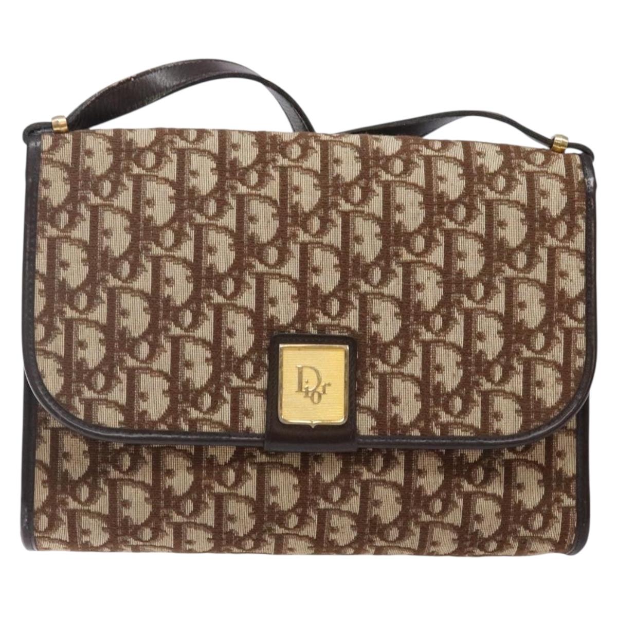 Christian Dior Trotter Canvas Shoulder Bag Brown Gold Auth yk19433