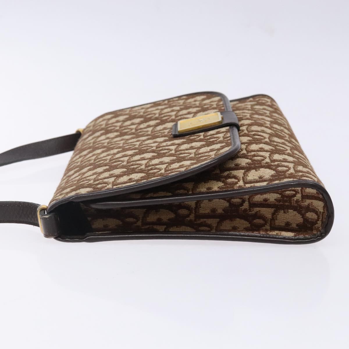 Christian Dior Trotter Canvas Shoulder Bag Brown Gold Auth yk19433
