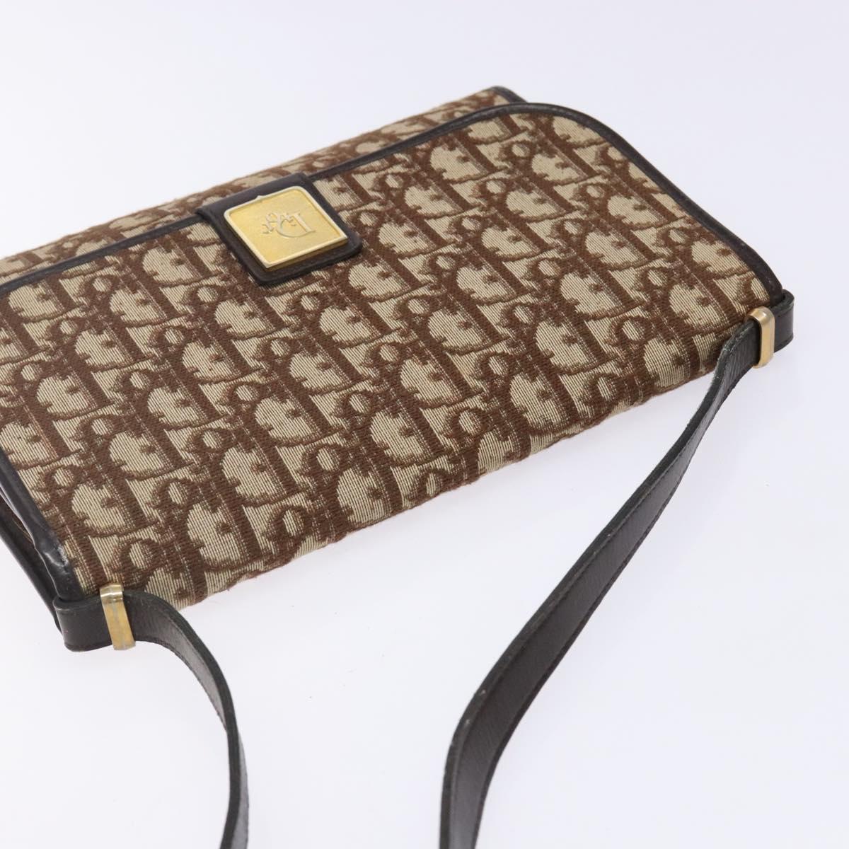 Christian Dior Trotter Canvas Shoulder Bag Brown Gold Auth yk19433